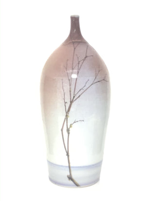 Blushed,  White & Lavendar Bottle with Thin Lichen Branch
