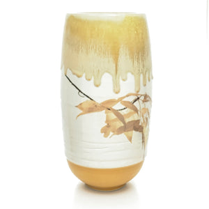 Large Porcelain Vessel with Golden Maple Leaves