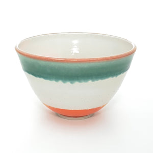 White Bowl with Orange Base and Green Rim