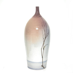 Blushed,  White & Lavendar Bottle with Thin Lichen Branch